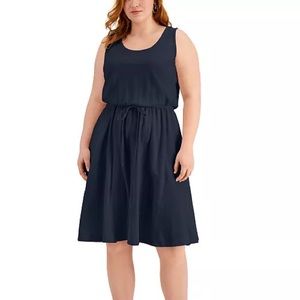 Blue Knit Drawstring-Waist Dress, Size 1X